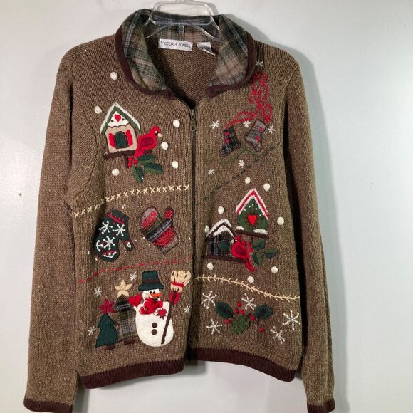 Womens Vintage Victoria Jones Wool Blend Winter Christmas Cardigan  M - Picture 1 of 10